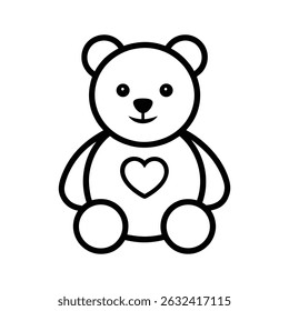 a black outline vector of teddy bear with heart shape