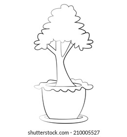 Black outline vector tree on white background.