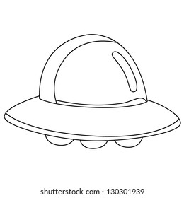 Black outline vector UFO on white background.