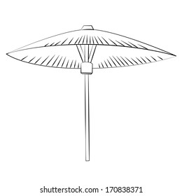 Black outline vector umbrella on white background.