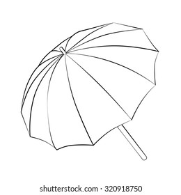 Black outline vector umbrella on white background.