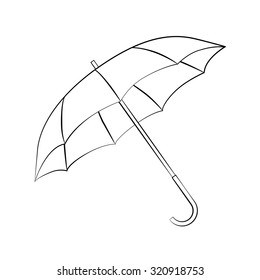 Black outline vector umbrella on white background.