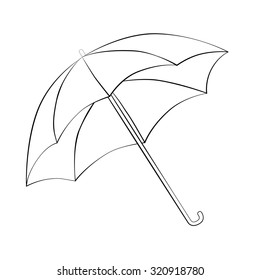 Black outline vector umbrella on white background.