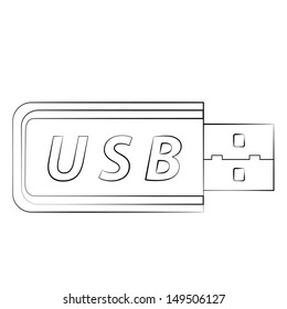 Black outline vector USB on white background.