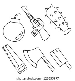 Black outline vector weapon on white background.