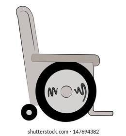Black outline vector wheel chair on white background.