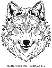 black outline vector Wolf isolated on a white background