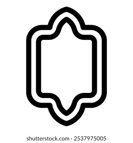 Black outline of a vintage frame with rounded corners and a pointed top, isolated on a white background