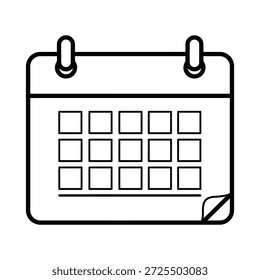 Black outline of a wall calendar with grid of squares black and white de