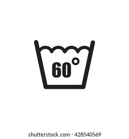 Black outline wash below or at sixty 60 degrees temperature Icon on white background