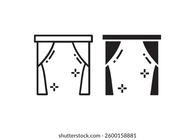 Black and Outline Window Curtains Icon Vector