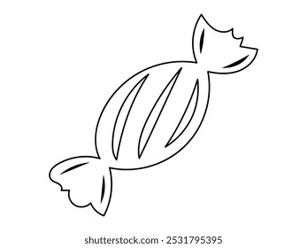 Black outline of a wrapped candy isolated on white background. Concept of sweets, confectionery, dessert, minimalistic design, line drawing. Print, icon, design element, coloring page