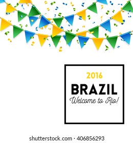 Black outlined 2016 Brazil Welcome to Rio background icon with green, yellow and blue colored flags