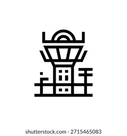 Diseño de icono de torre de control de tráfico aéreo con fondo transparente, capturando detalles estructurales y las características de la cabina de control.