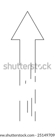 Black outlined arrow pointing upwards, trailing lines suggesting upward motion. Ideal for growth, progress, success, development, and improvement themes. Simple and clean style.