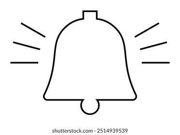 Black outlined bell shape with sound lines signifies notifications. Ideal for notification system, alerts, reminders, alarms, and communication. Simple, clean, modern.