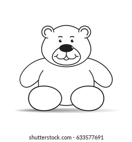 black outlined cartoon bear sitting with smile-vector drawing