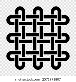 Black outlined Celtic knot design showcasing symmetrical loops on a transparent background