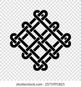 Black outlined Celtic knot design showcasing symmetrical loops on a transparent background