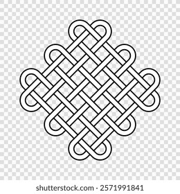 Black outlined Celtic knot design showcasing symmetrical loops on a transparent background