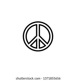 Black outlined circular hippie peace sign icon.