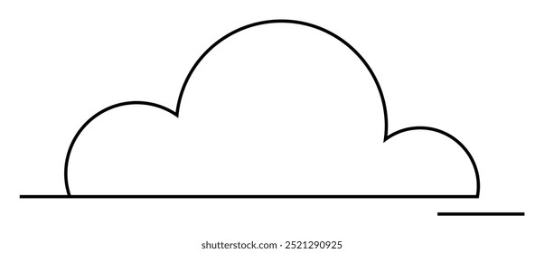 Forma de nube perfilada negra en una línea Horizontal en un estilo minimalista limpio. Ideal para íconos de Clima, diseños simplistas, arte digital, Ilustraciones vectoriales, temas atmosféricos. Tres palabras: minimalista