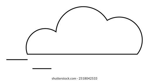 Nube perfilada negra con dos líneas Horizontales que indican movimiento o viento. Ideal para App de Clima, iconos climáticos, diseño digital, gráficas de Web, presentaciones.