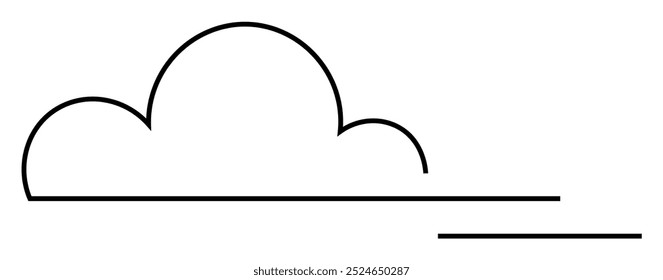 Black outlined cloud with two straight horizontal lines. Ideal for weather forecasts, sky themes, abstract art, minimalist design, and nature visuals. Simple, modern, clean.