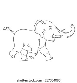 black outlined cute baby elephant walking happily-vector drawing