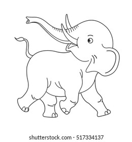 black outlined cute baby elephant walking happily-vector drawing