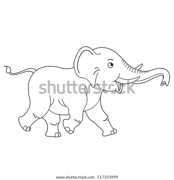 Black Outlined Cute Baby Elephant Walking Stock Vector Royalty Free