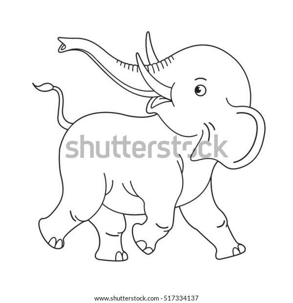 Black Outlined Cute Baby Elephant Walking Stock Vector Royalty Free