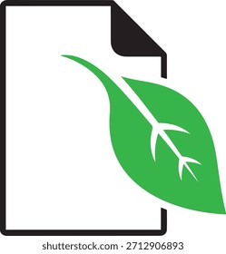A black outlined document icon with a stylized green leaf emerging from its right side on a white background.