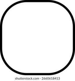 Black outlined frame with rounded corners, minimalist UI element or container shape, white fill background, empty design.