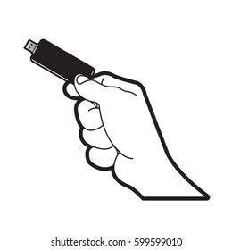 black outlined hand holding pen drive-vector drawing