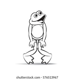black outlined happy frog mascot dancing-vector drawing