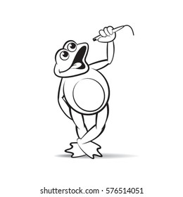 black outlined happy frog mascot singing-vector drawing