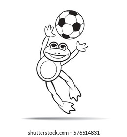 black outlined happy frog mascot catching football-vector drawing