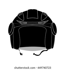 Black outlined helmet vector illustration. Open face helmet icon. Flat style monochrome vector illustration. Personal safety equipment for motorcycle driver on road. Lifeguard gear for racer.
