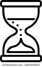Black outlined hourglass with sand falling. Symbolizes time passing, deadlines, and the fleeting nature of moments