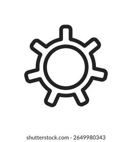Black outlined isolated illustration of cogwheel factory tool mechanism form UI. Vector icon in flat style