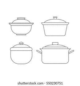 black outlined kitchen utensils in dotted lines-vector drawing