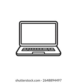 O notebook com contorno preto mostra hardware básico, incluindo tela, teclado e unidade base, isolado em uma tela transparente, revelando a simplicidade e a essência minimalista da tecnologia.