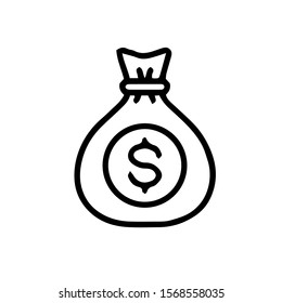 black, outlined, linear simple, minimalist money bag icon vector. 