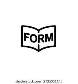 El libro abierto delineado en negro muestra la palabra FORMA; el diseño conceptual enfatiza la información y la educación, adecuado para iconos, símbolos.