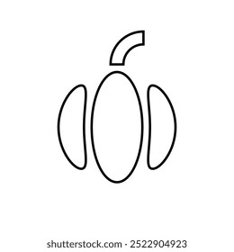 Black outlined pumpkin isolated on white background. Geometric pumpkin in trendy minimalism style. Cute and simple. Vector illustration.