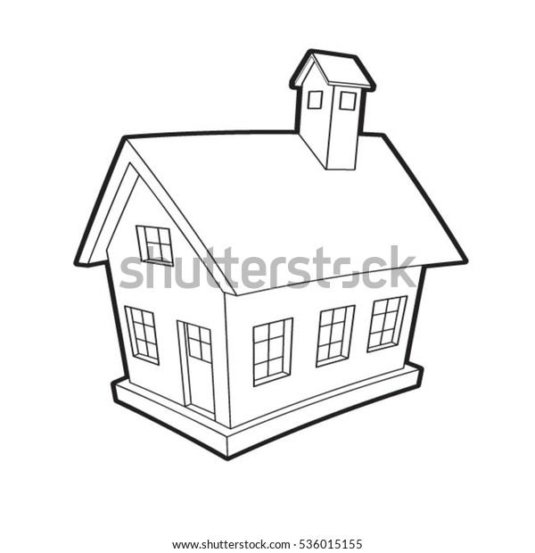 Black Outlined Small House Chimneyvector Drawing Stock Vector (Royalty ...