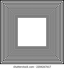 Black outlined square frame, border. Optical illusion. Isolated vector illustration, transparent background. Asset for overlay, texture, pattern, montage or collage.