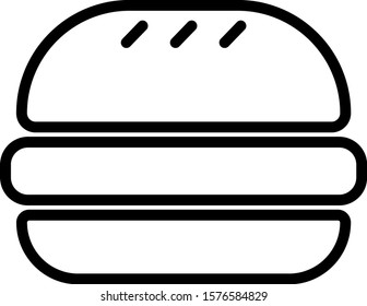 Black outlined symbol of a hamburger, isolated on white background.