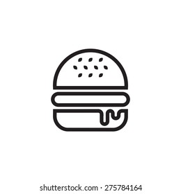 Black outlined symbol of a hamburger, isolated on white background.